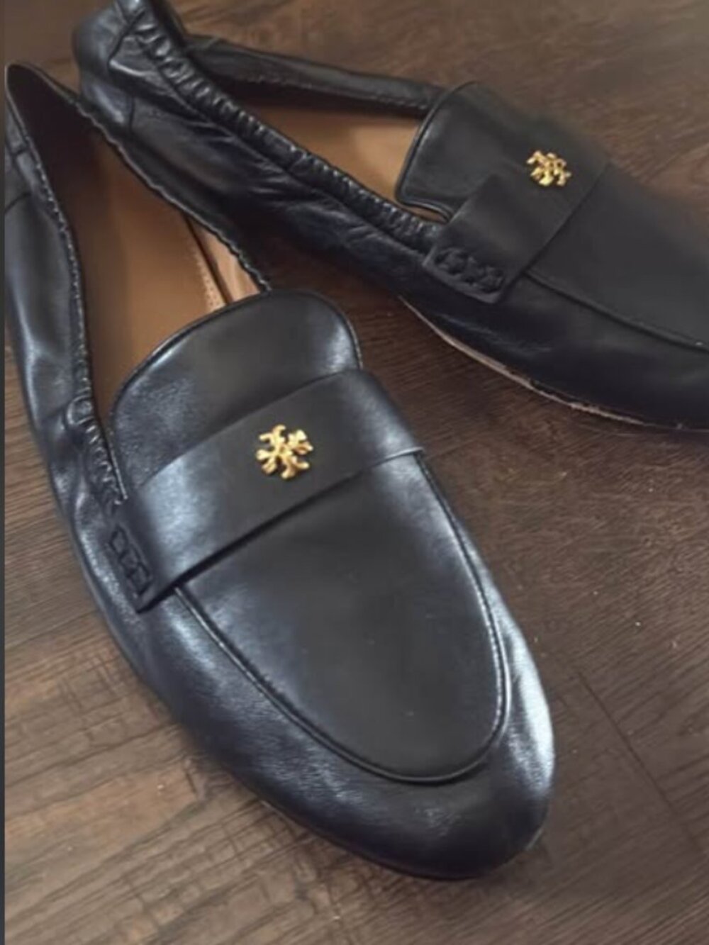 Tory Burch Black Leather Logo Loafers Women’s Size 8